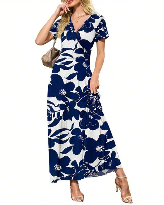 V-Neck Printed Short-Sleeved Dress
