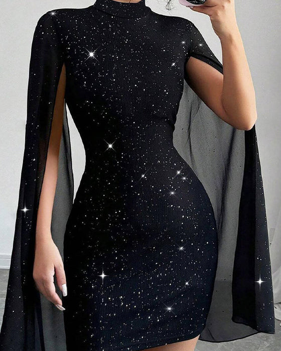 Elegant Chiffon Cape Bodycon Dress