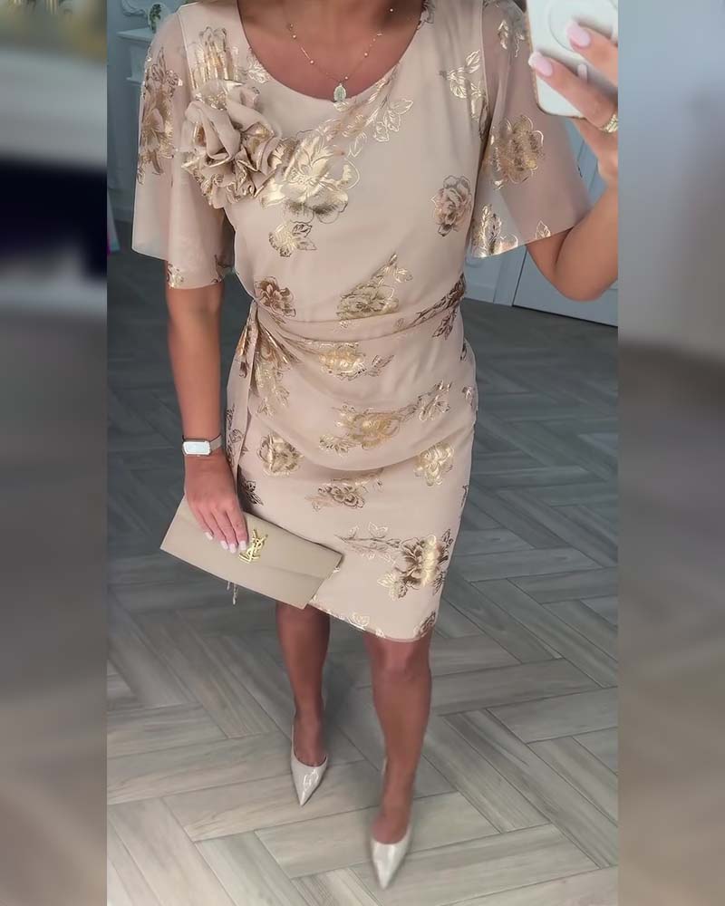 Bronzing Waist-Cinching Elegant Dress