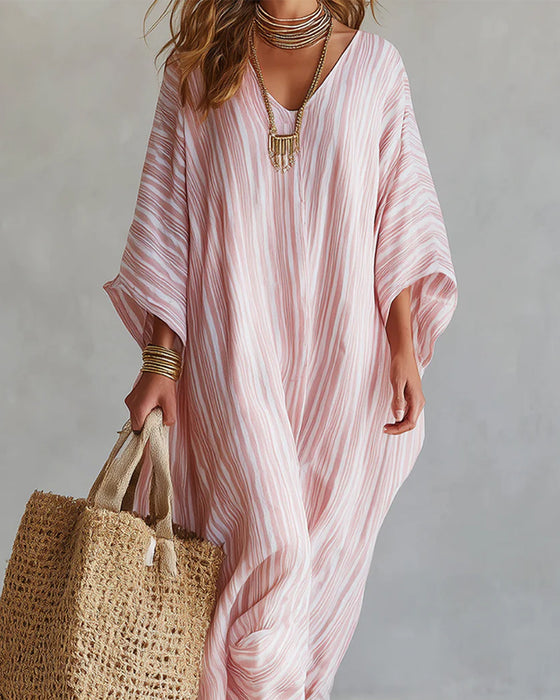 V-Neck Striped Casual Dress