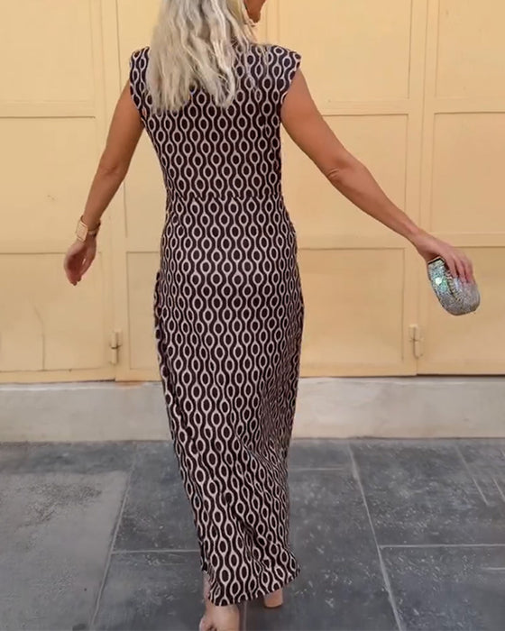 V-Neck Sleeveless Printed Blouse