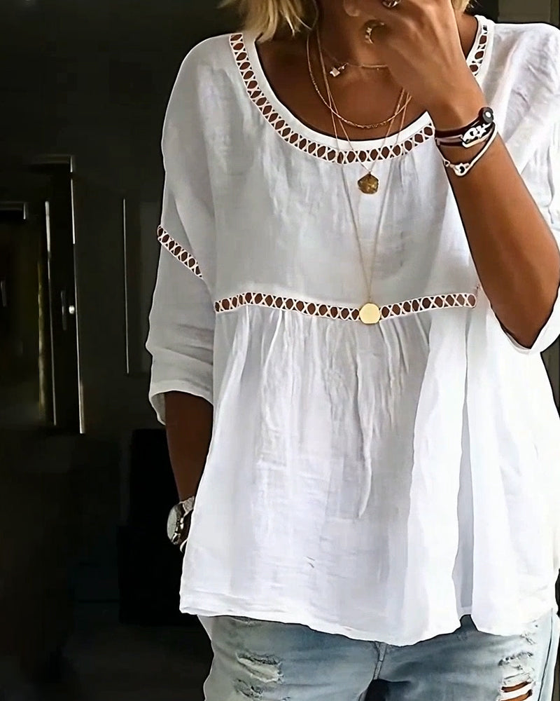 Hollow-Out Loose Short-Sleeved Blouse