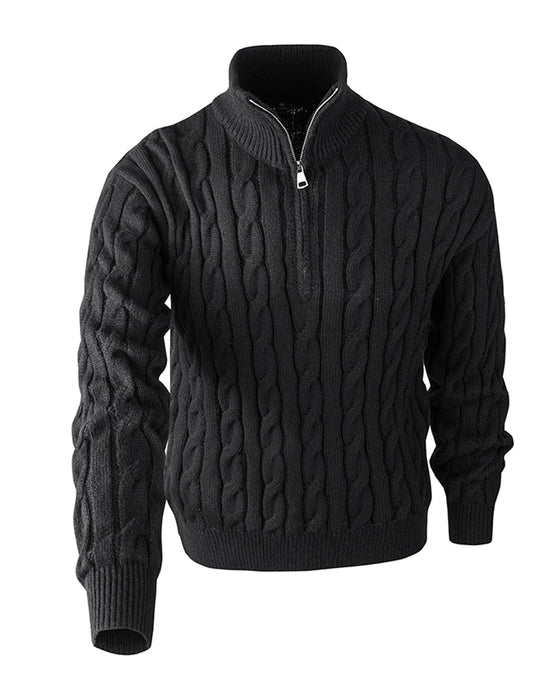 Men's Solid Color Cable-Knit Zipper Pullover