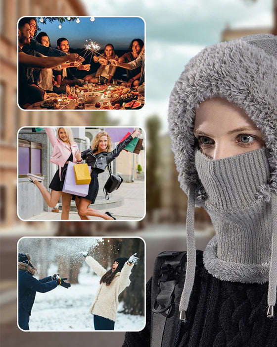 🔥Stylish thick knitted winter hat - with warm face shield and scarf🧣