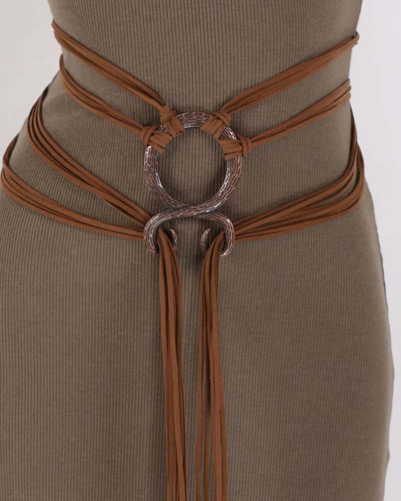 🔥Medieval Viking Braided Leather Belt Set, with Ring Buckle & Tassel Decorations
