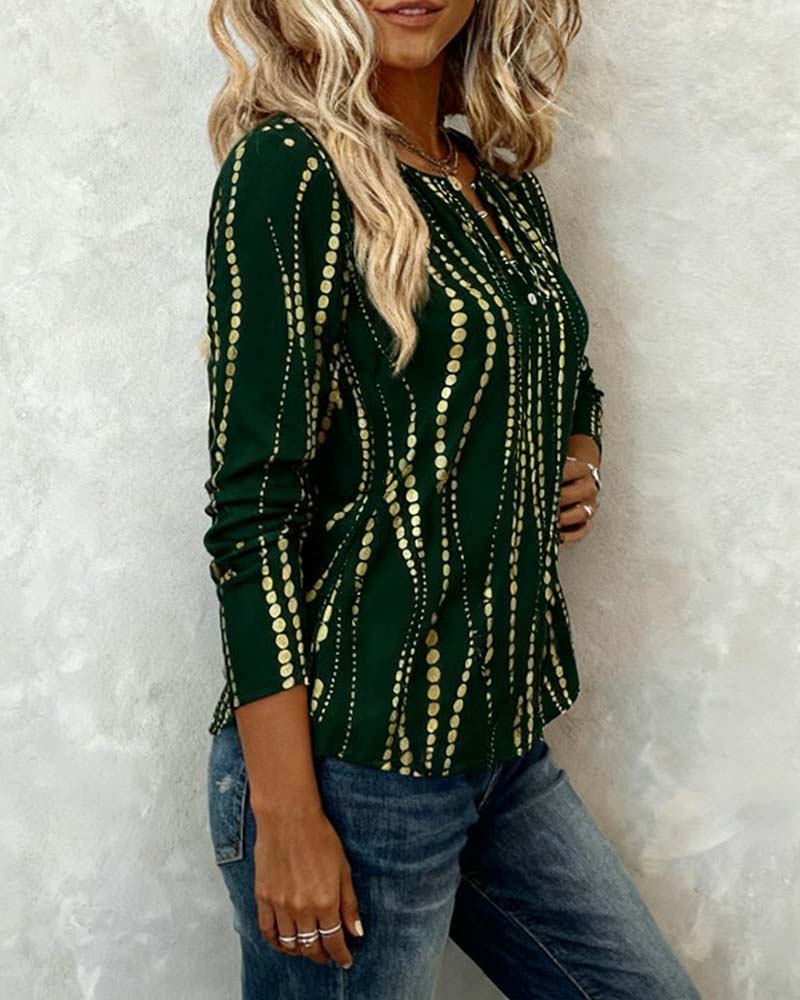 Button Print Long-Sleeve T-Shirt