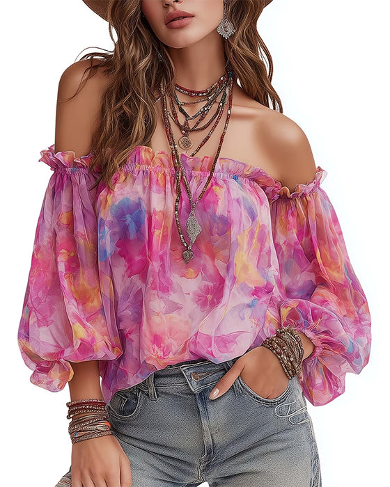 Off-Shoulder Ombre Casual Blouse