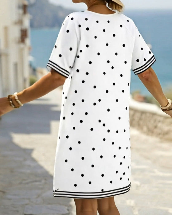 Polka Dot Stripe Shift Dress
