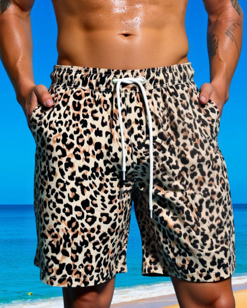 Men's Leopard Print Beach Shorts