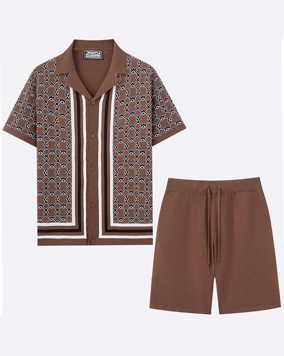 Short-Sleeve Cardigan And Shorts Two-Piece Set