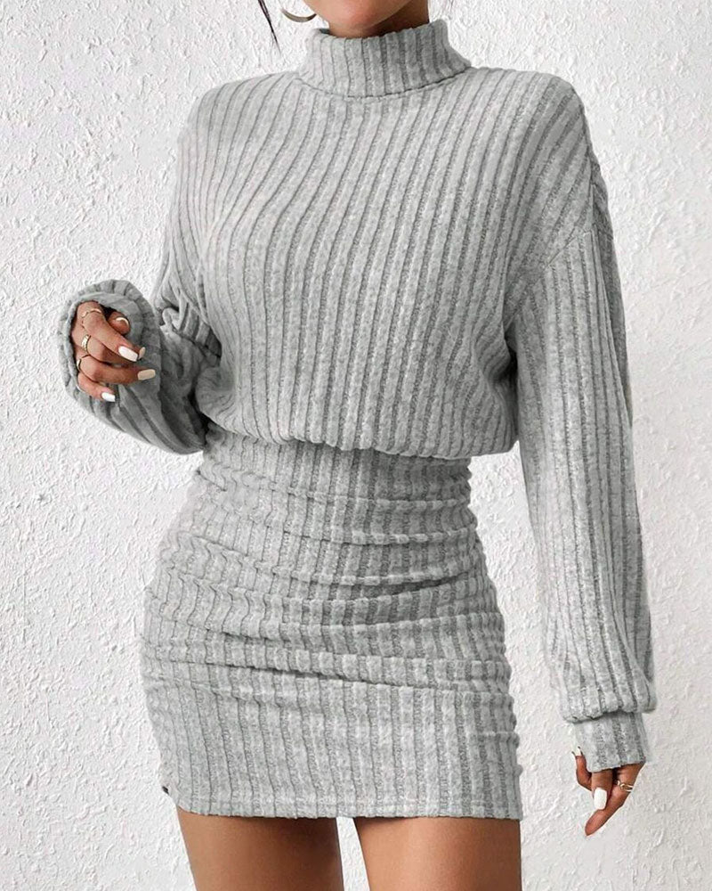 Ribbed Turtleneck Bodycon Dress