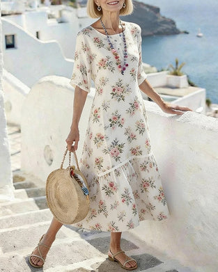 Tiny Floral Crewneck Patchwork Dress