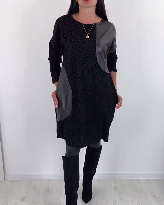 Round neck stitching elegant dress