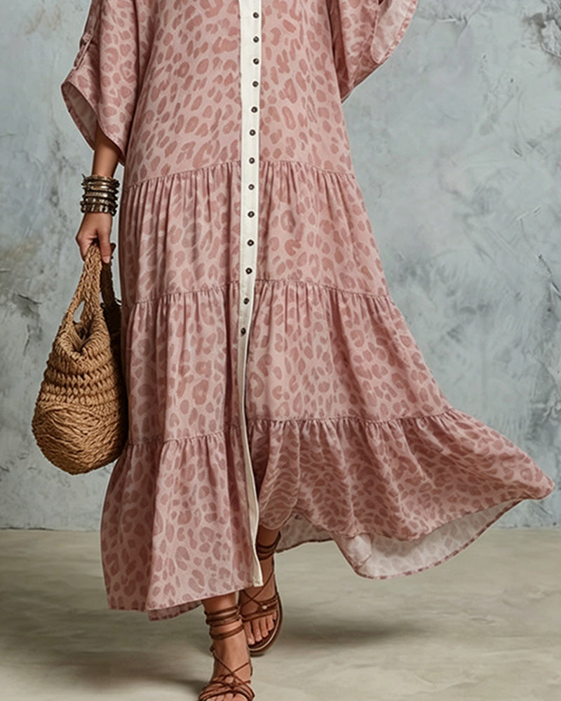 V-Neck Leopard Print Dress