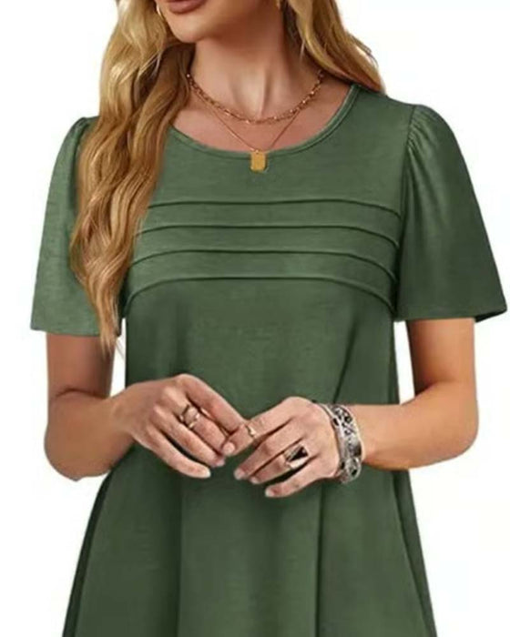 Ruffle Short Sleeve Round Neck Dress