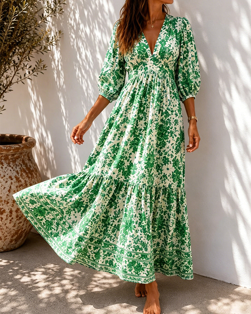 Blue Porcelain Print Waist-Cinched Dresses