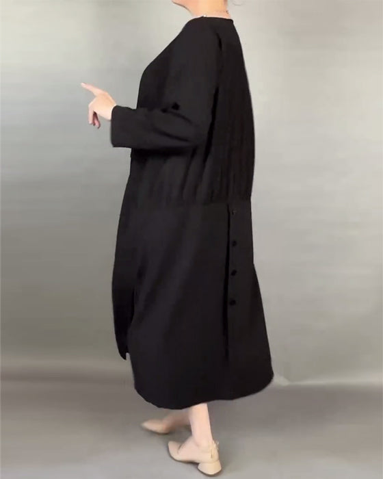 Plus Size Loose Button Solid Color Dress
