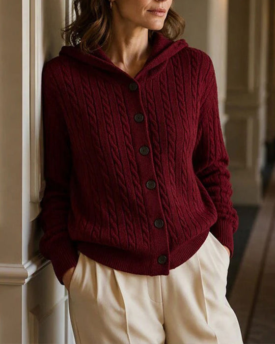 Hooded Open Front Knit Cardigan