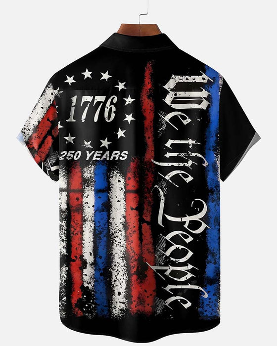 Lapel Stars And Stripes Print Shirt