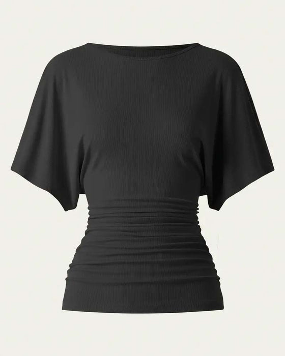Casual Solid Pleated Short Sleeve Blouse