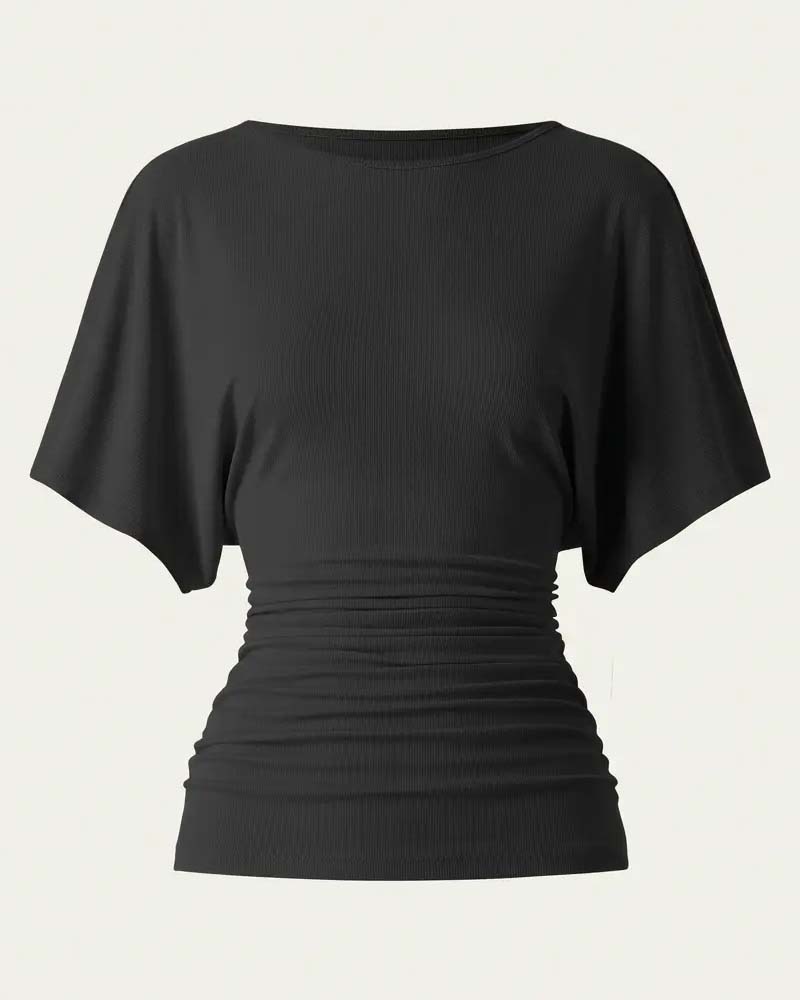 Casual Solid Pleated Short Sleeve Blouse