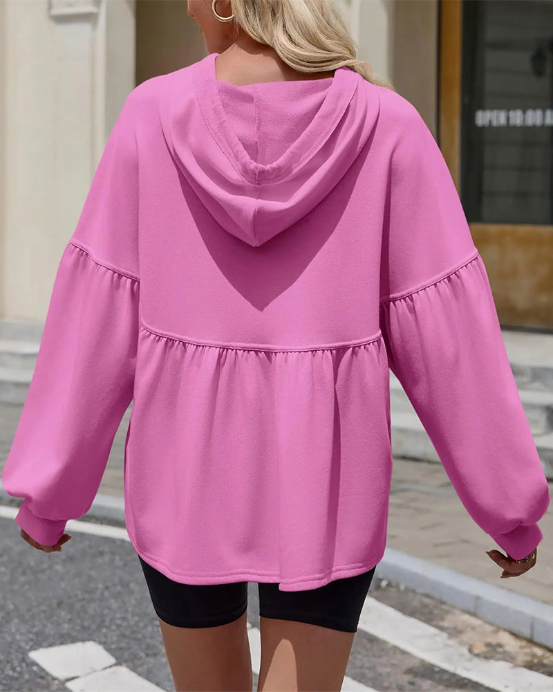 Hooded Drawstring Loose Sweatshirt