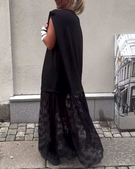 Sleeveless Mesh Patchwork Dress