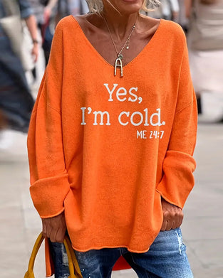 V-Neck Letter Print Loose Casual Jumper