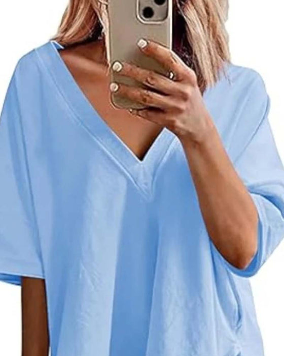 Solid Color V-Neck Sportswear Two-Piece Set