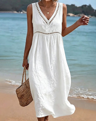 V-Neck Cut-Out Sleeveless Solid Dress