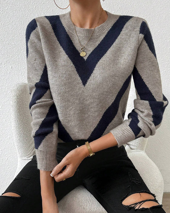 Geometric-Print Crew Neck Jumper