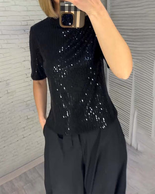 Slimming Sequined Short-Sleeved T-Shirt