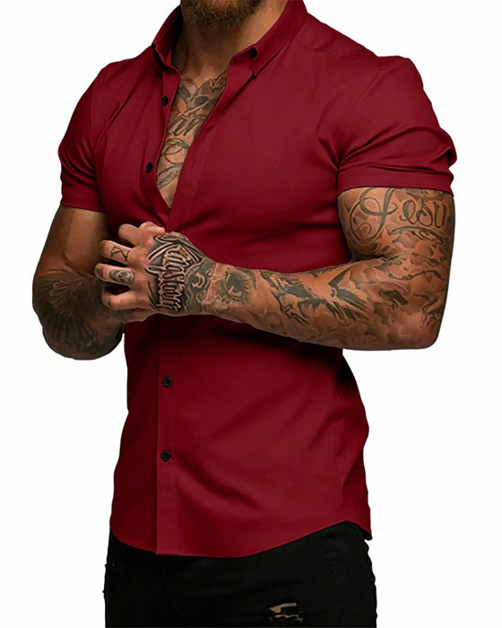 High Stretch Lapel Short Sleeve Men's Shirt