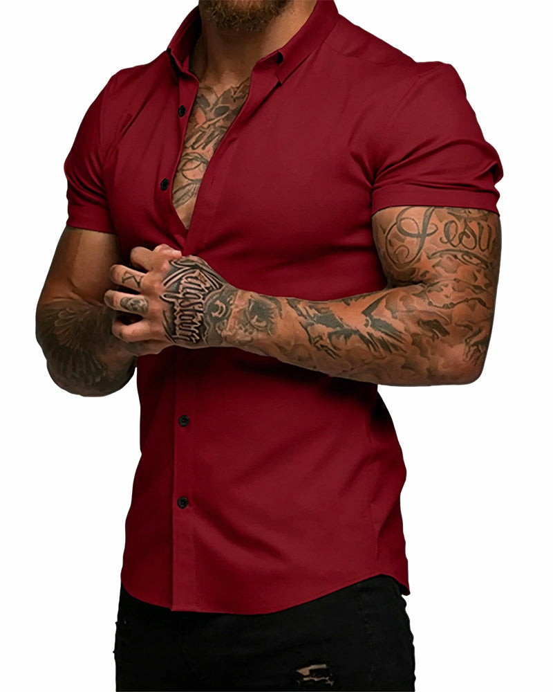 High Stretch Lapel Short Sleeve Men's Shirt