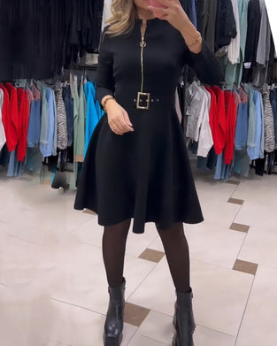 Zipper simple solid color dress