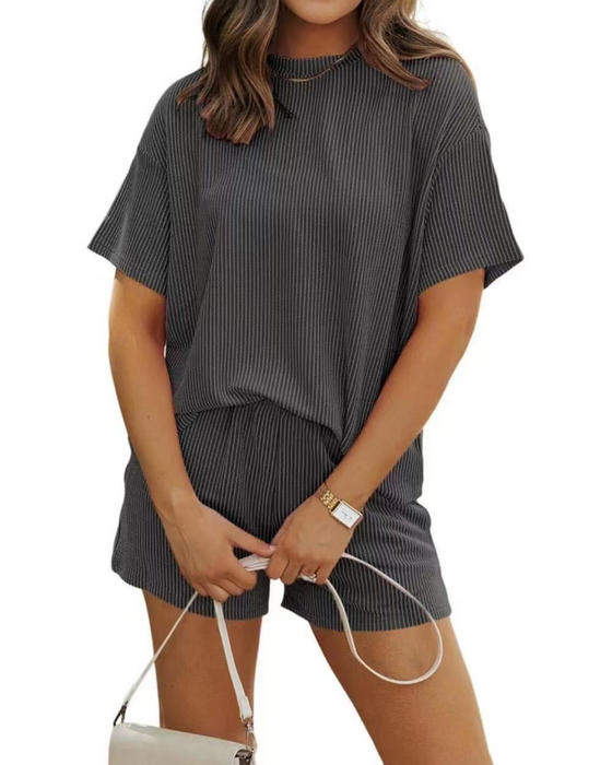 Stylish Striped Crew Neck Suit