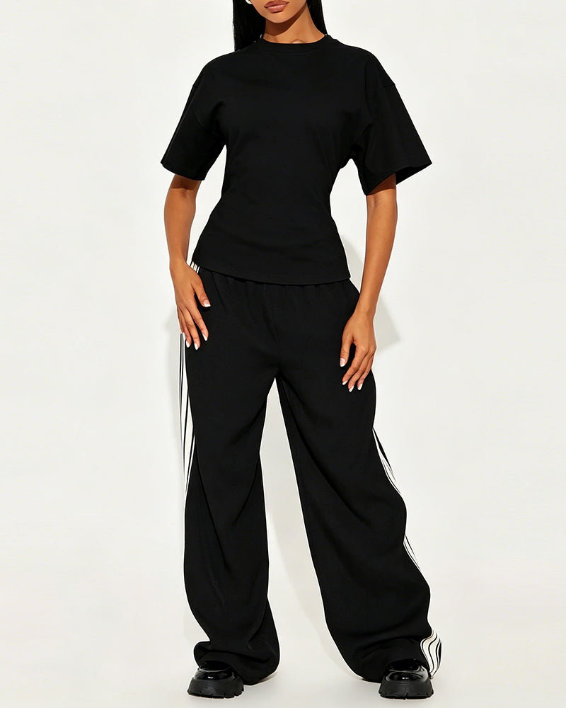 Loose Drop Shoulder Back Zip T-Shirts