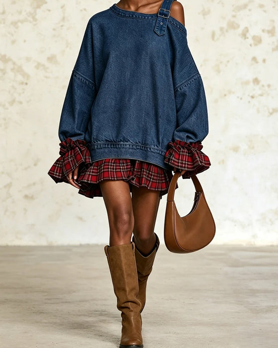 Ruffle Sleeve One Shoulder Dress