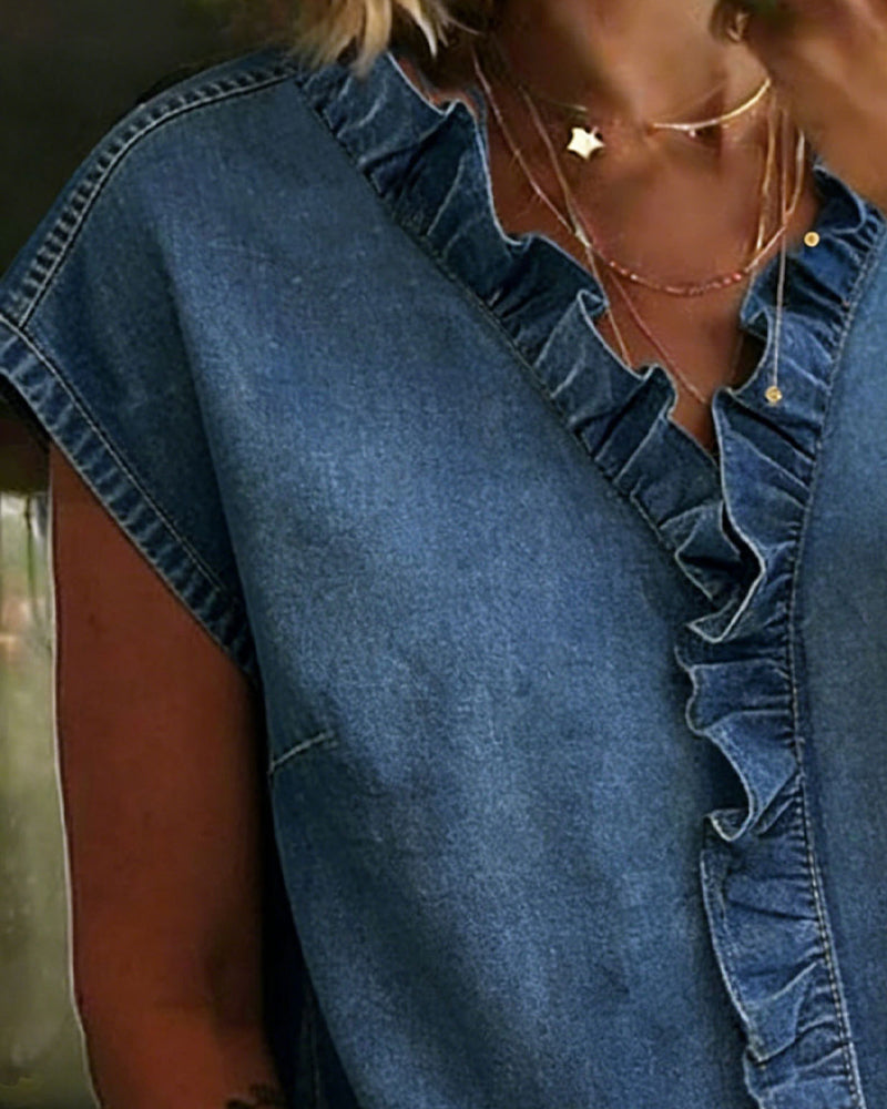 V-Neck Ruffle Hem Blouse