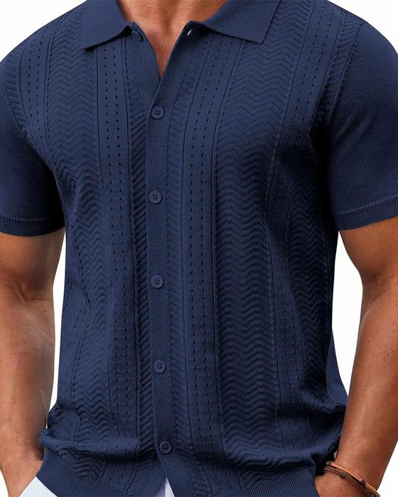 Hollow Out Knit Button Shirts