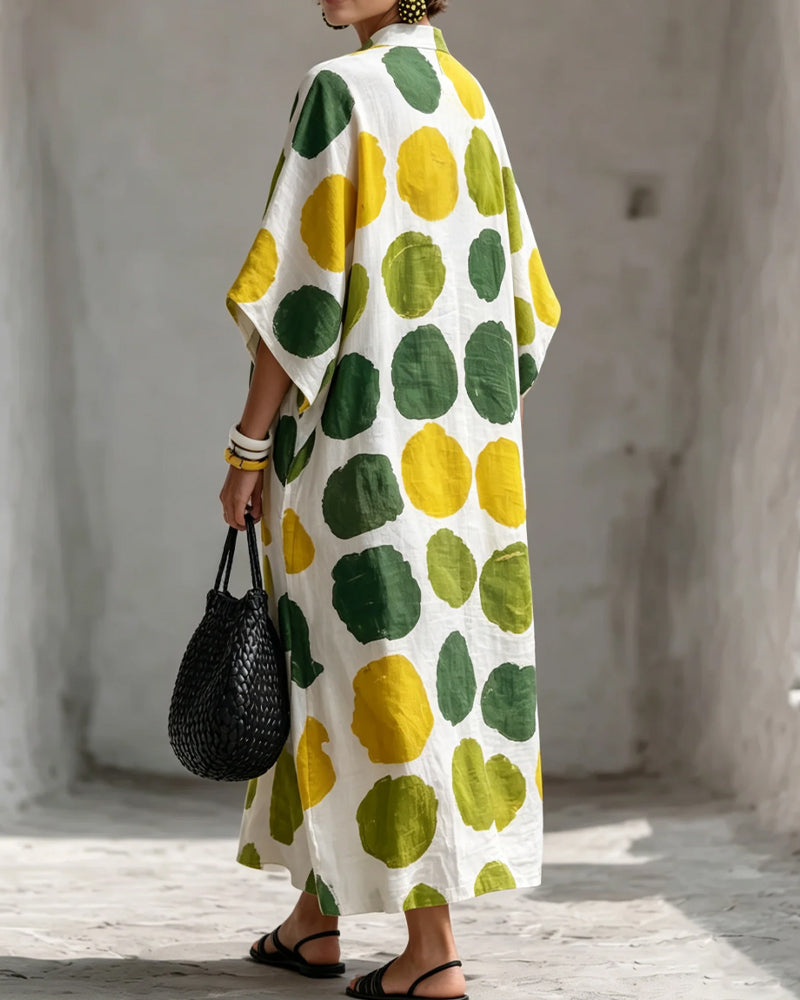 Small V-Neck Colorful Polka Dot Loose Dress