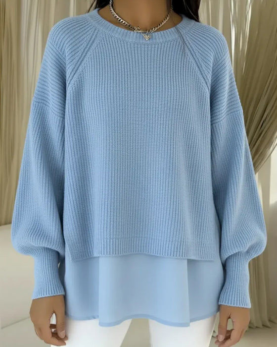 Loose-Fitting Patchwork Solid Color Jumper