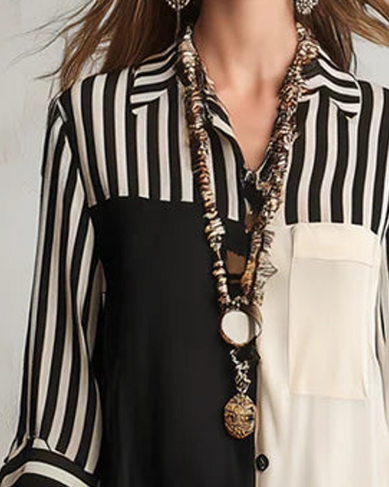 Color Block Striped Contrasting Shirt Dress