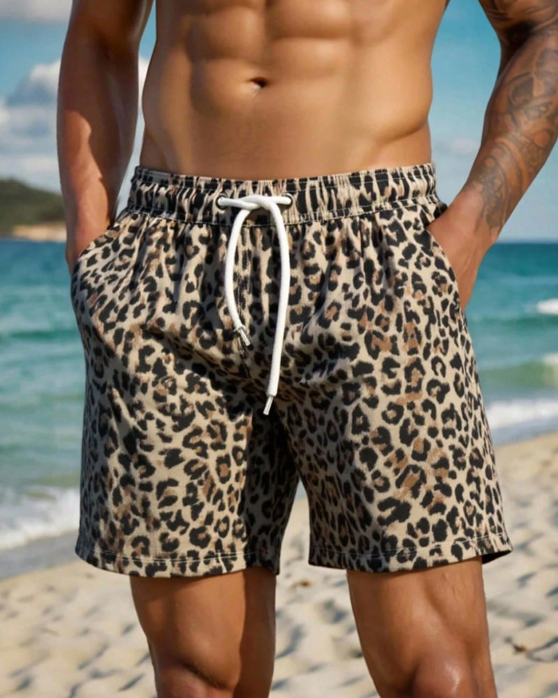 Men's Leopard Print Beach Shorts
