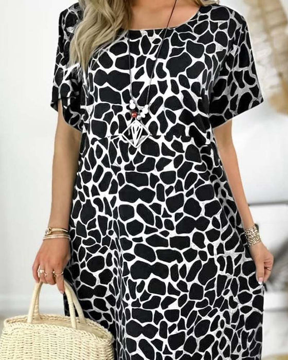 Round neck elegant printed dress