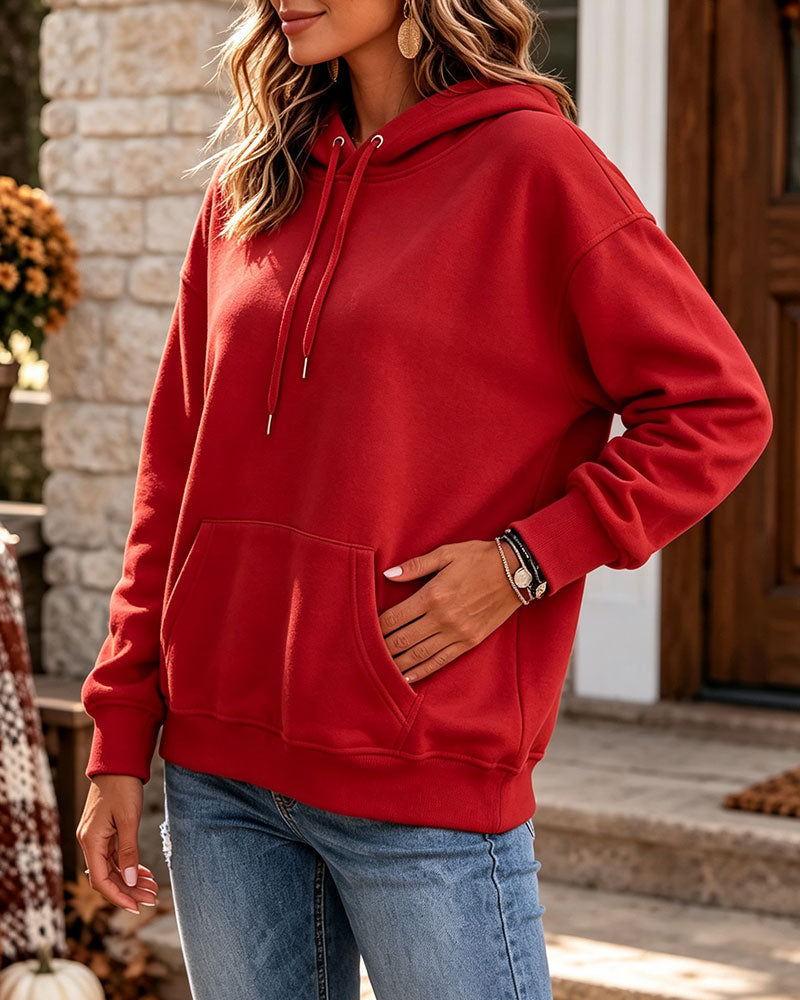 Solid Color Casual Pocket Hoodie