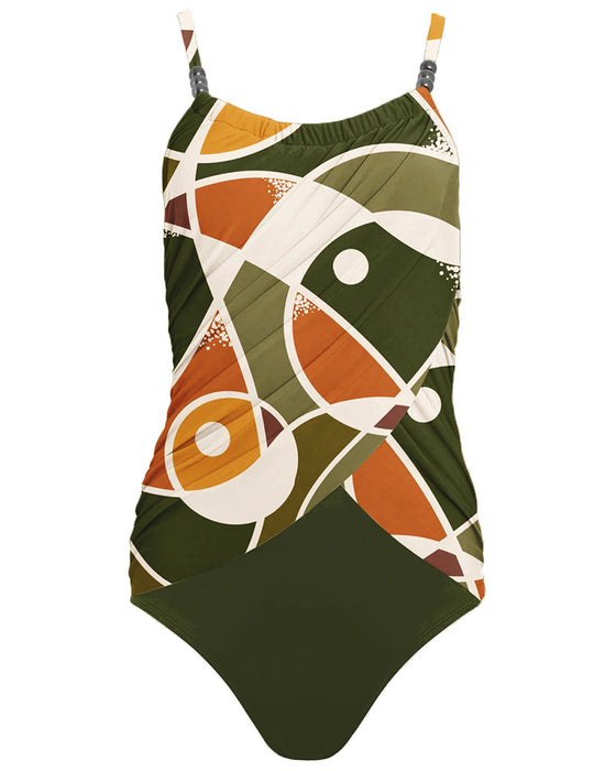 One-piece geometric multicolor print swimsuit