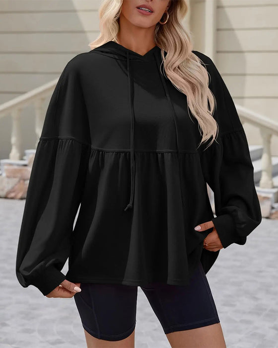 Hooded Drawstring Loose Sweatshirt