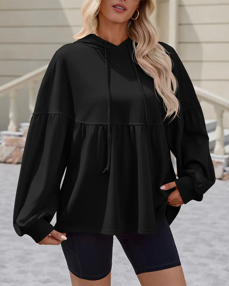 Hooded Drawstring Loose Sweatshirt