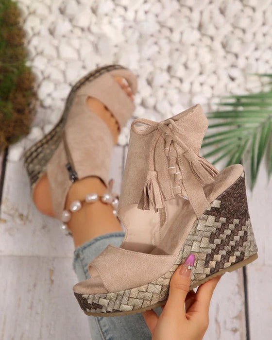 👡Women's Open Toe Platform Wedge Tassel Sandals